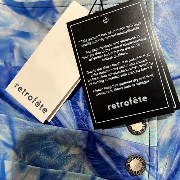 NWT Retrofete Willa Blue Tie Dye Leather Skirt Small - Picture 12 of 13